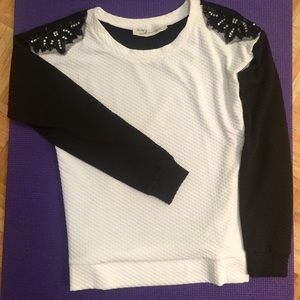 Vintage Havana beaded shoulder black white top