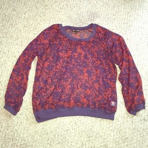 Long Sleeved Red & Blue Patterned Top ~ Size XL