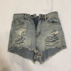 Denim high waisted distressed shorts