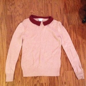 Adorable pale pink and maroon collared sweater
