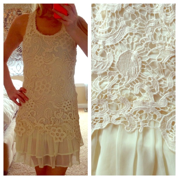 S - ivory lace chiffon dress