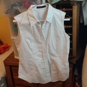 Sleeveless white button down