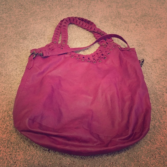 Large burgundy hobo bag.