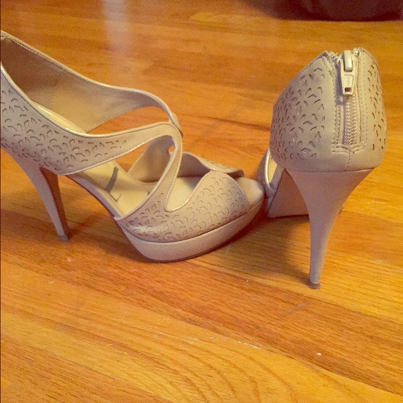 Beige open toe heels