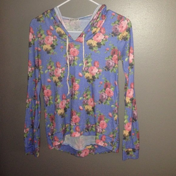Blue floral hooded long sleeve