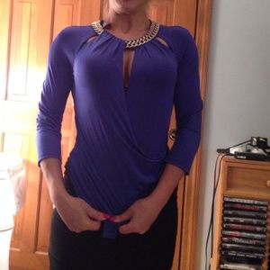 Bebe blue body suit with gold necklace new