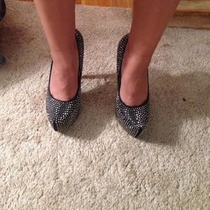 New black and silver kisscouture studded platforms