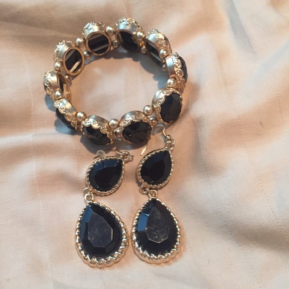 Gold and black bracelet and earring bundle