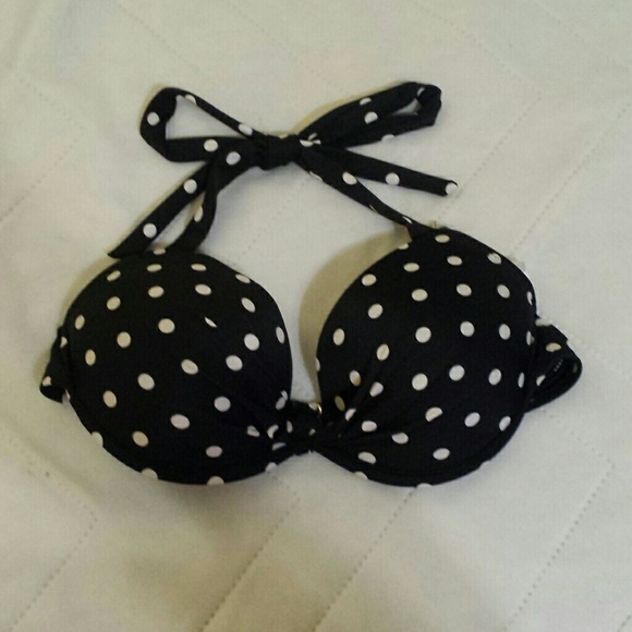 Black and white polka dot bikini top