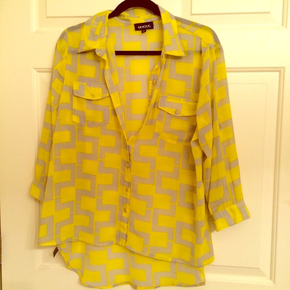 Plus size Yellow and grey printed blouse