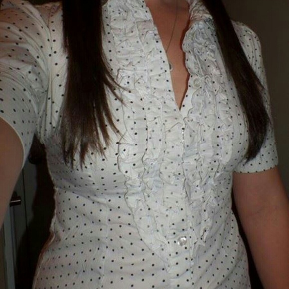 White ruffle button up polka dots ~ MAKE AN OFFER!