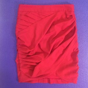 Pleated red ruched mini skirt, gold back zipper
