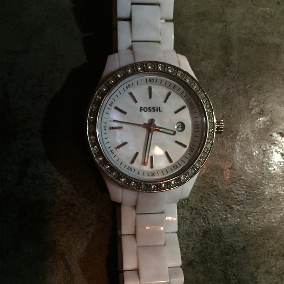 fossil watch rhinestone white