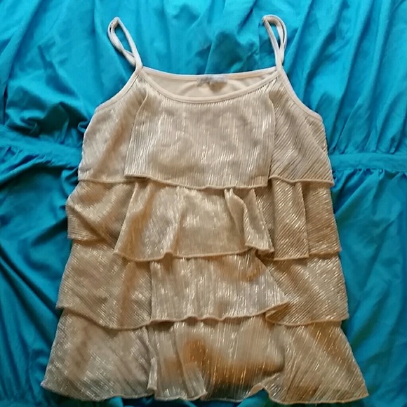 Gold ruffle front tank with plain tan/gold back