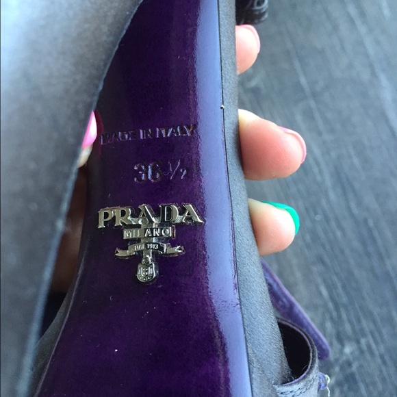 Prada Gray satin beaded platform sandals