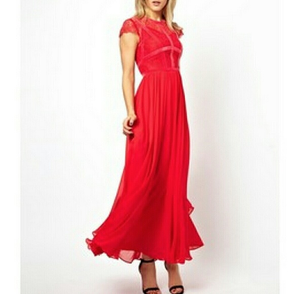 ASOS PETITE RED Maxi Dress With Lace Top