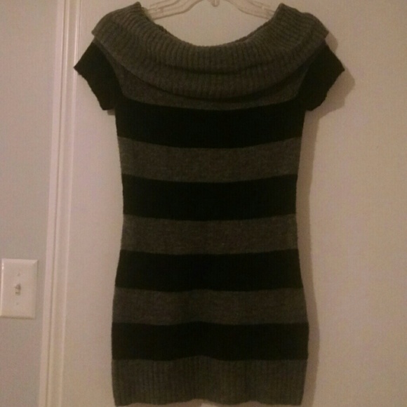 Black and Gray Striped Sweater Dress