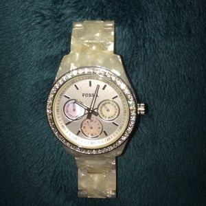 Fossil white marble watch