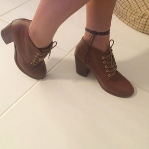 Brown leather lace up booties
