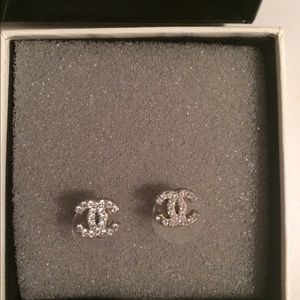Chanel CC Logo Crystal Small Earrings