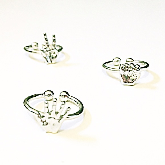 Starlet Fever Jewelry - 💍 Silver RPS Hands Midi Ring Trio ✊✌️✋ Starlet Fever Jewelry - 💍 Silver RPS Hands Midi Ring Trio ✊✌️✋
