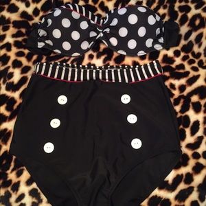 Retro cute high waist swim suit