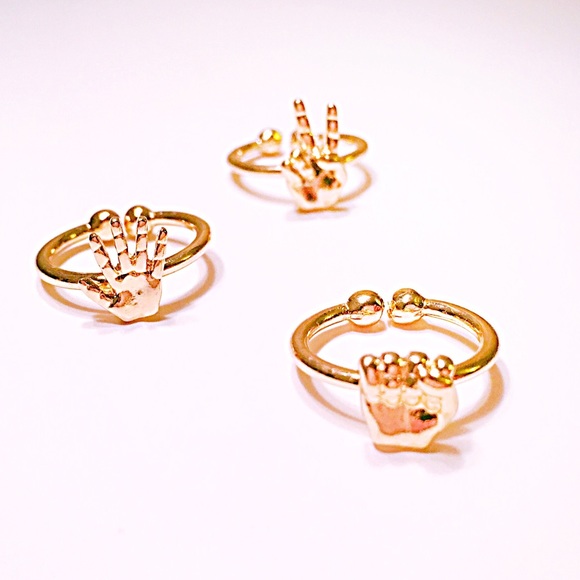 Starlet Fever Jewelry - ๐Gold RPS Hands Midi Ring Trio Starlet Fever Jewelry - ๐Gold RPS Hands Midi Ring Trio