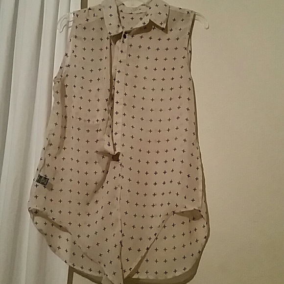 Cream colored sheer shirt with cross