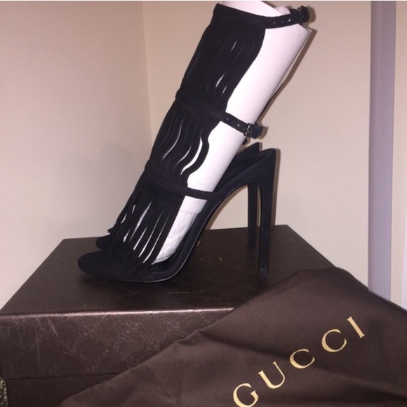 ❗️SOLD GUCCI Fringe Sandals Black 36.5 - Picture 3 of 4