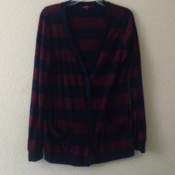 Maroon/Navy Striped Cardigan