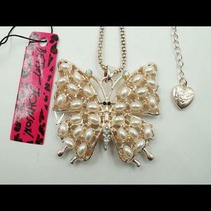 Betsey Johnson Faux Pearl Butterfly Necklace