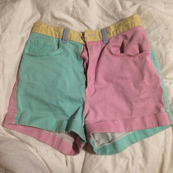 multi colored jean shorts