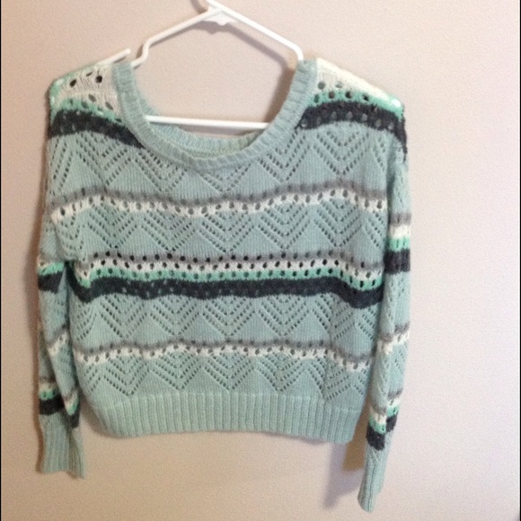 Striped green, cropped knit sweater - Picture 2 of 3
