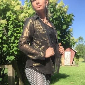 Gold metallic button up blouse