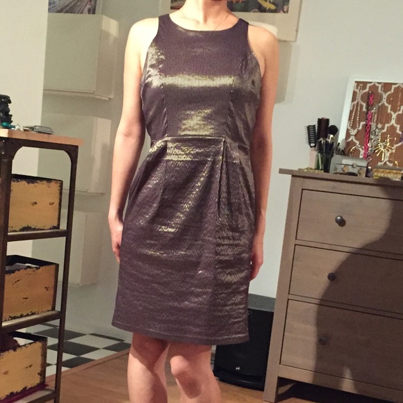 Gold and black thin striped dress