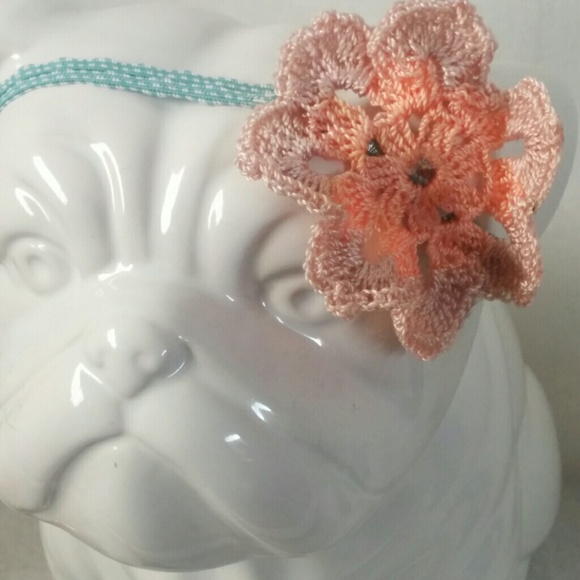 Handmade peach crochet flower headband.Boho