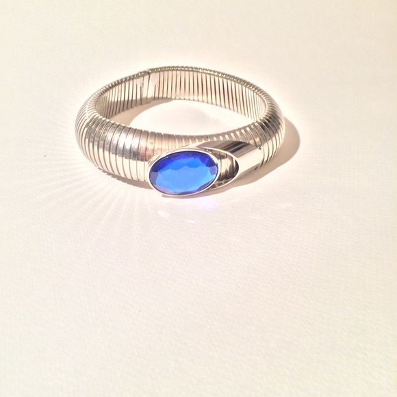 90s silver cybergoth choker w blue gem