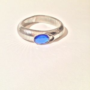 90s silver cybergoth choker w blue gem