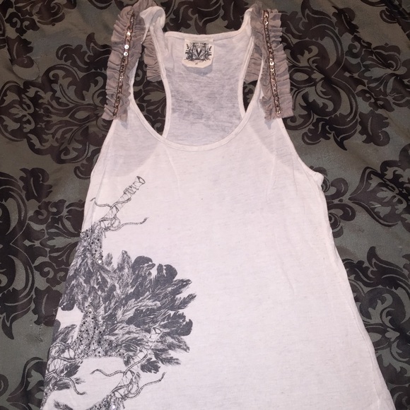 White ruffled miss me tank