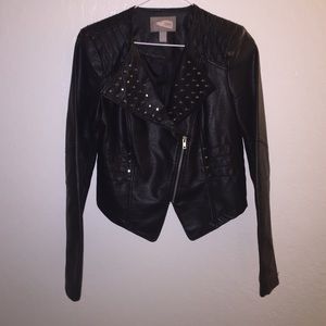 Black studded leather jacket.