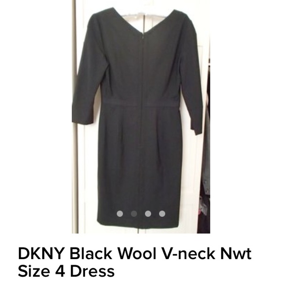 DKNY black wool dress v neck NWT
