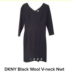 DKNY black wool dress v neck NWT