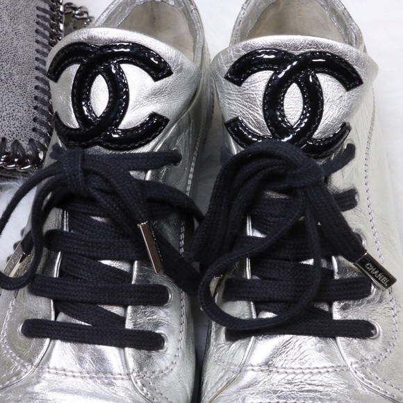🎁Sold🎉Editor Pick HP Chanel Silver Sneakers - Picture 2 of 4