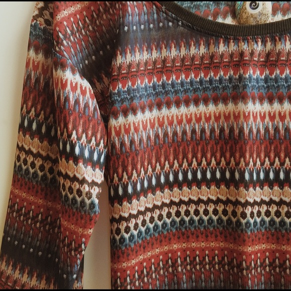 Beautifully Hued & Near Sheer Tribal Print Blouse - Picture 2 of 2