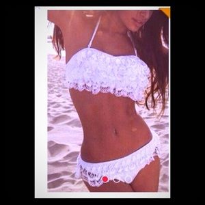 White ruffled lace bikini