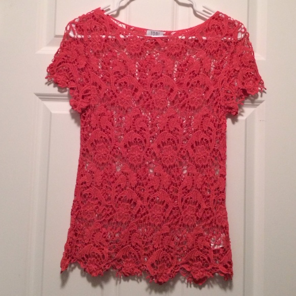 Tobi coral lace blouse