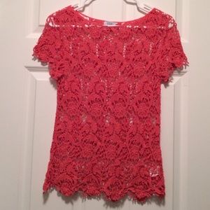 Tobi coral lace blouse