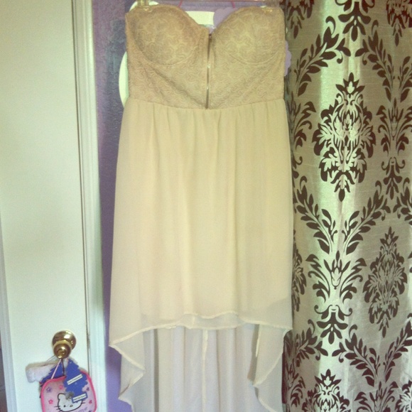 Nude bustier high low dress
