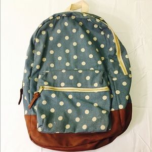 Blue and white polka dot backpack!