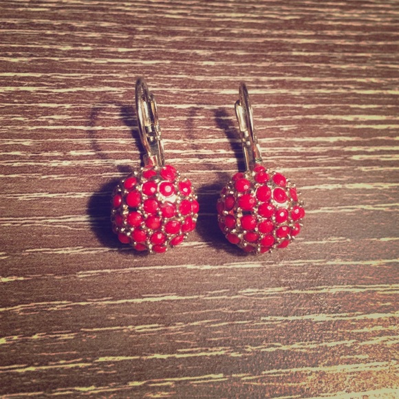 Red and gold ball earrings